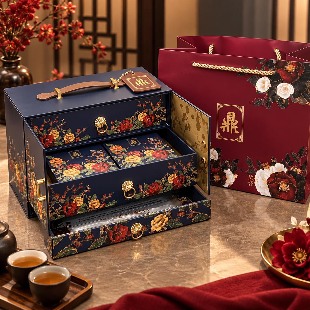 Premium Mooncake Gift Box (Assorted Double Yolk - 2 x White Lotus Double Yolk, 2 x Pandan Double Yolk) – Red Gift Bag Edition